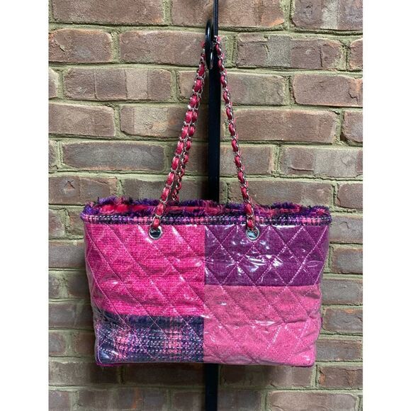 Chanel Authentic Pink Tweed Quilted Patchwork Vinyl Tote Bag - Picture 3 of 10
